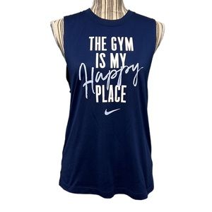 Nike blue sleeveless muscle shirt small The Gym is my happy place message